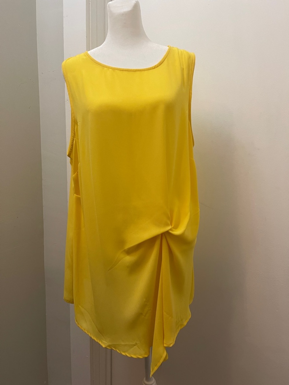 Yellow Sleeveless Asymmetric Twist Tunic Top